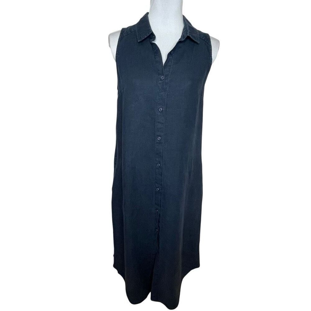 Crown Linen Designs Sleeveless Button Down Dress Navy Size Small